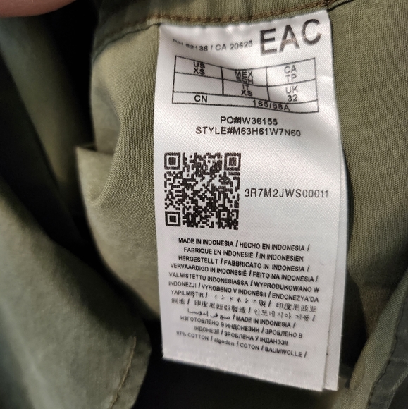 Guess Short Sleeve Utility Military Button Up Size XS Olive Green - Picture 8 of 8